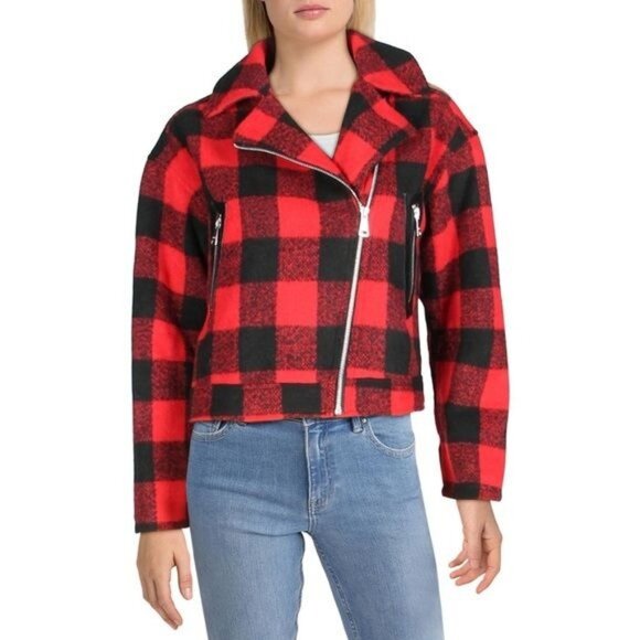 Vigoss Jackets & Blazers - Vigoss Red Buffalo Check Moto Jacket